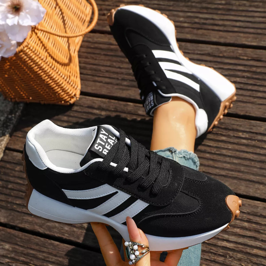 Round Toe Lace Up Sneakers Apparel and Accessories