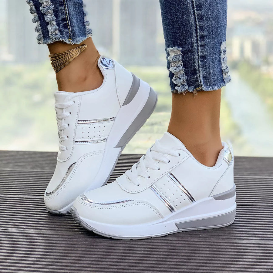 Round Toe Lace Up Sneakers Apparel and Accessories