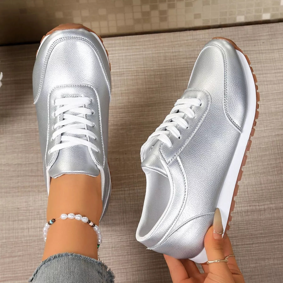 Round Toe Lace Up Sneakers Apparel and Accessories