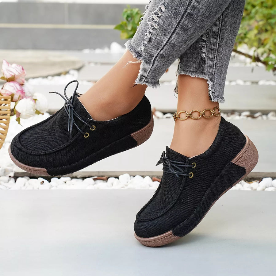 Round Toe Lace-Up Sneakers Apparel and Accessories