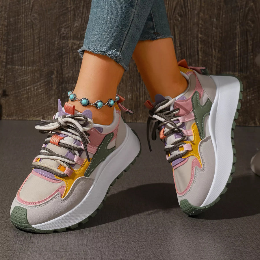 Round Toe Lace Up Sneakers Apparel and Accessories