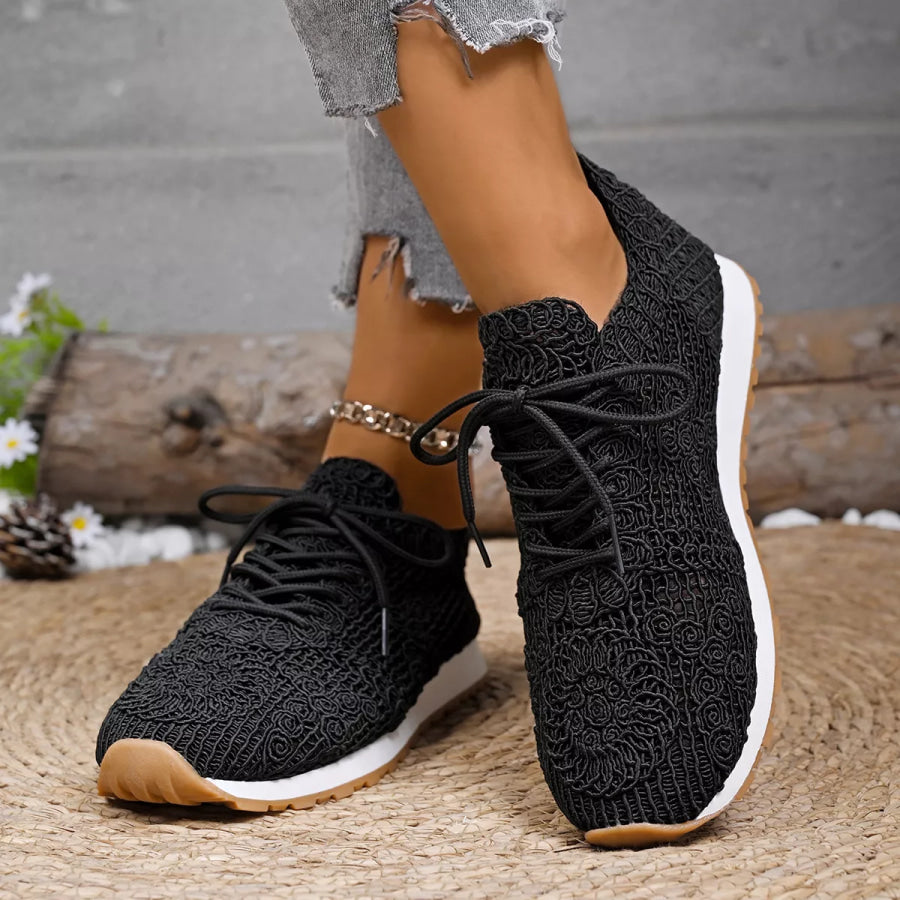 Round Toe Lace Up Sneakers Apparel and Accessories