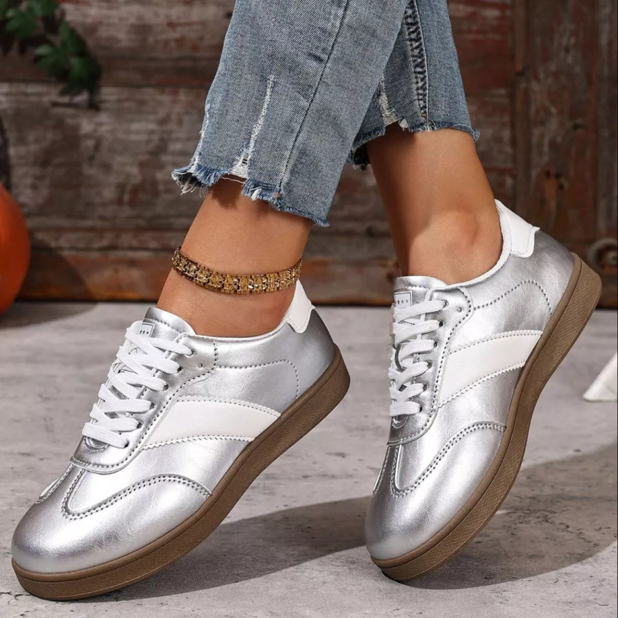 Round Toe Lace Up Sneakers Apparel and Accessories
