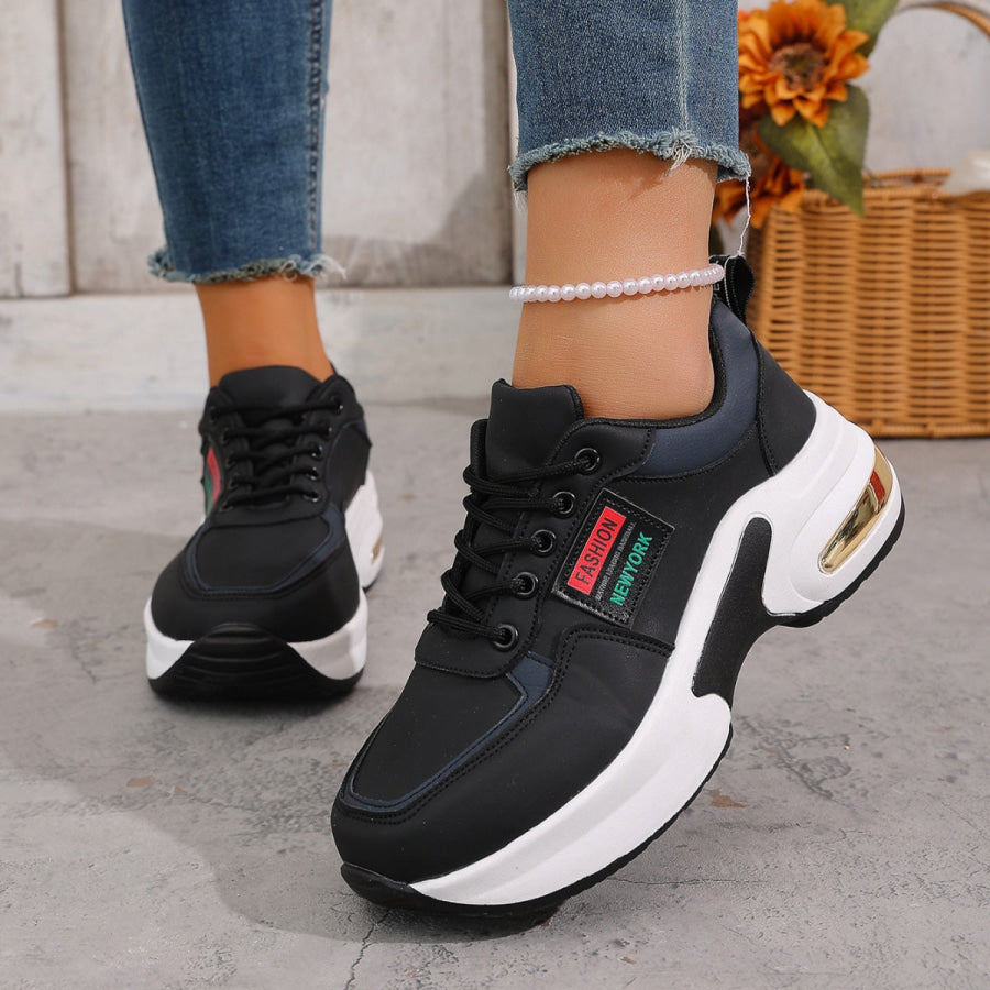 Round Toe Lace Up Sneakers Apparel and Accessories