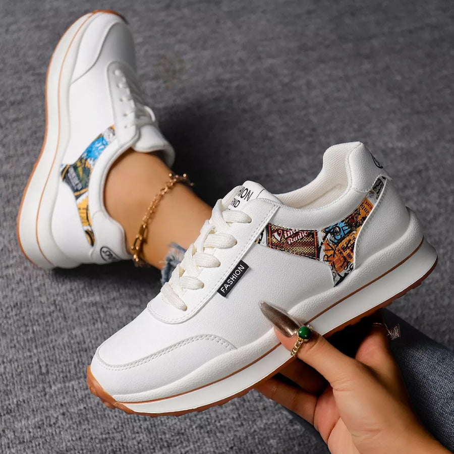 Round Toe Lace Up Sneakers Apparel and Accessories