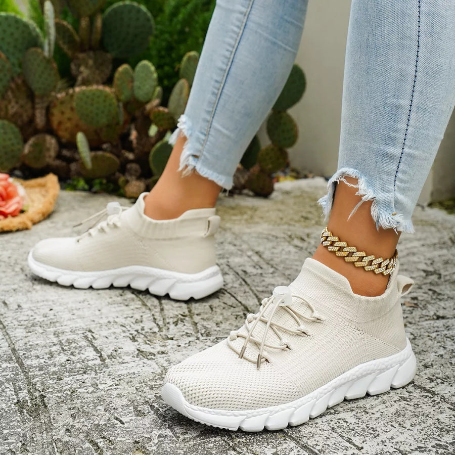 Round Toe Lace Up Sneakers Apparel and Accessories