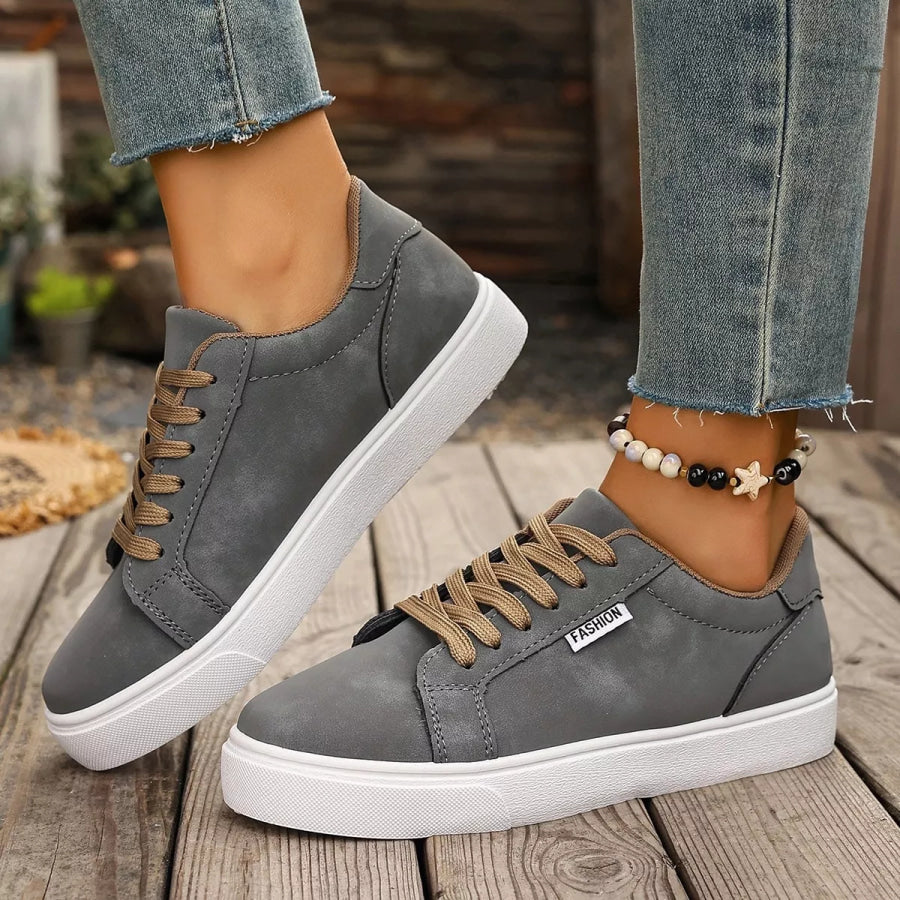 Round Toe Lace Up Sneakers Apparel and Accessories