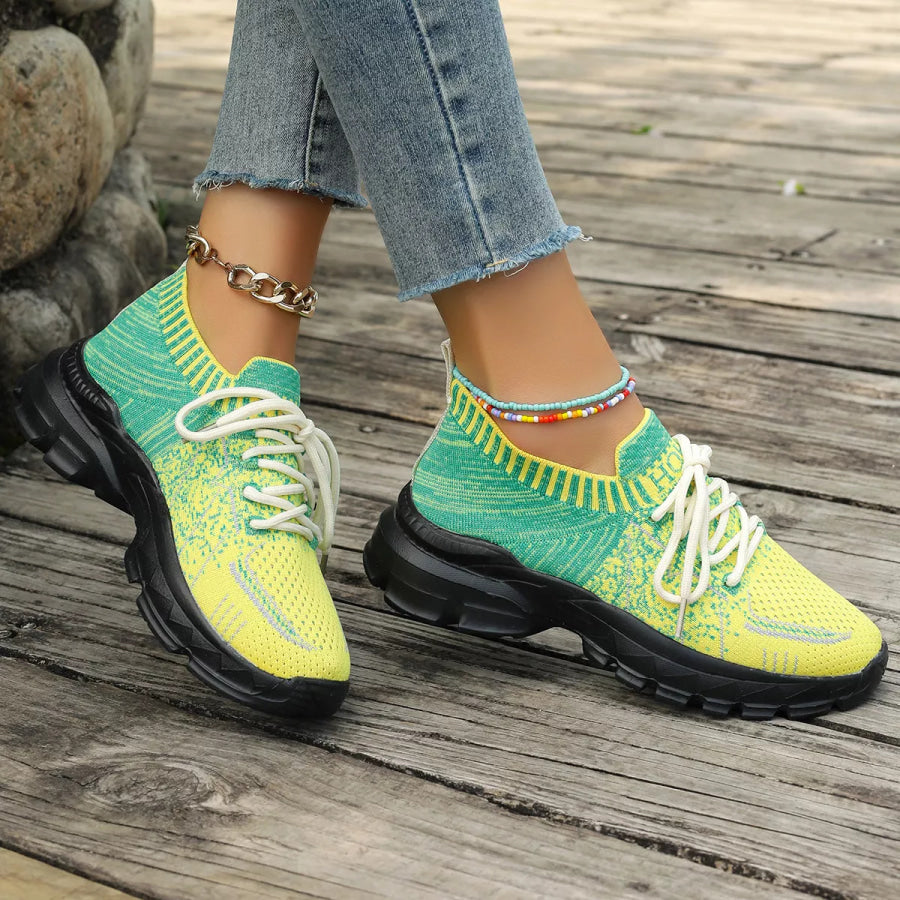 Round Toe Lace Up Sneakers Apparel and Accessories