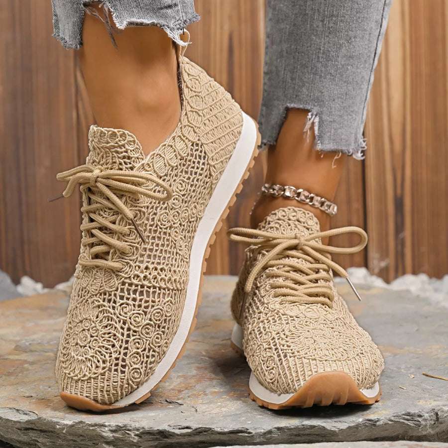 Round Toe Lace Up Sneakers Apparel and Accessories