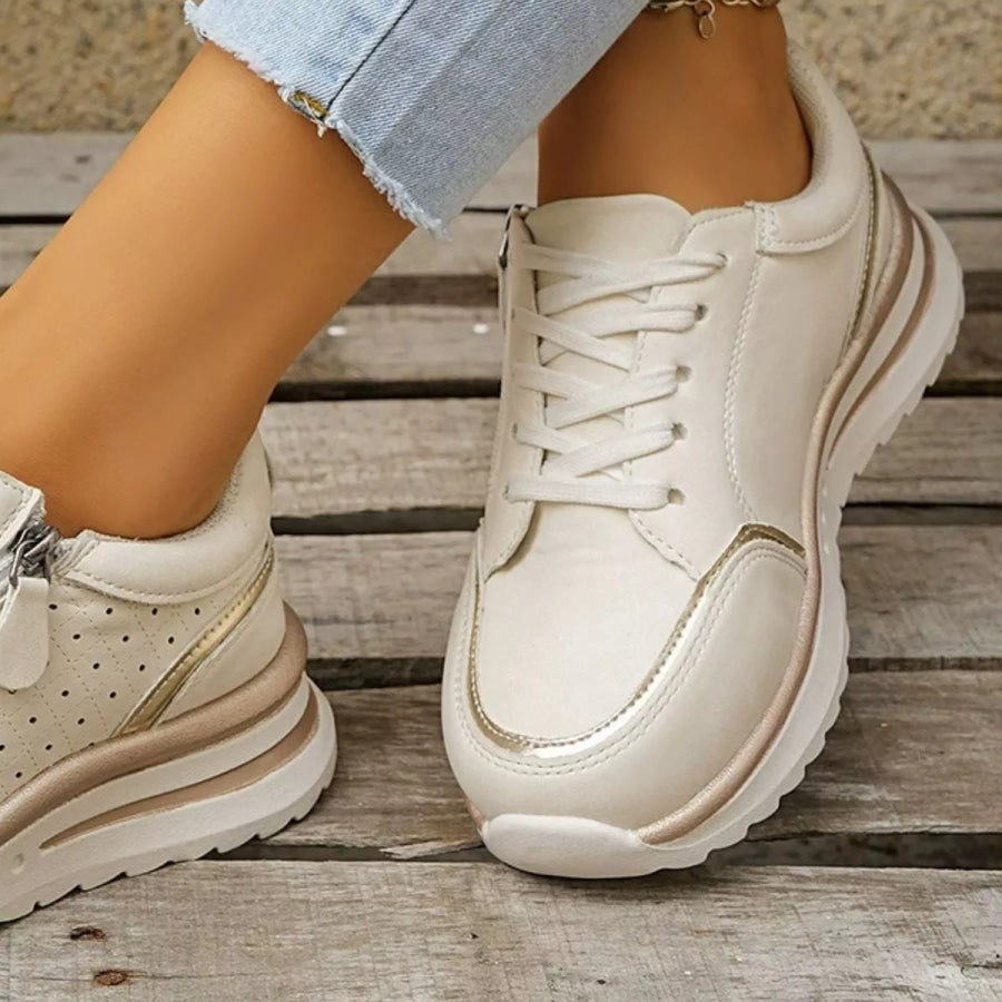 Round Toe Lace Up Sneakers Apparel and Accessories