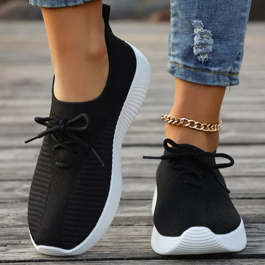 Round Toe Lace Up Sneakers Apparel and Accessories