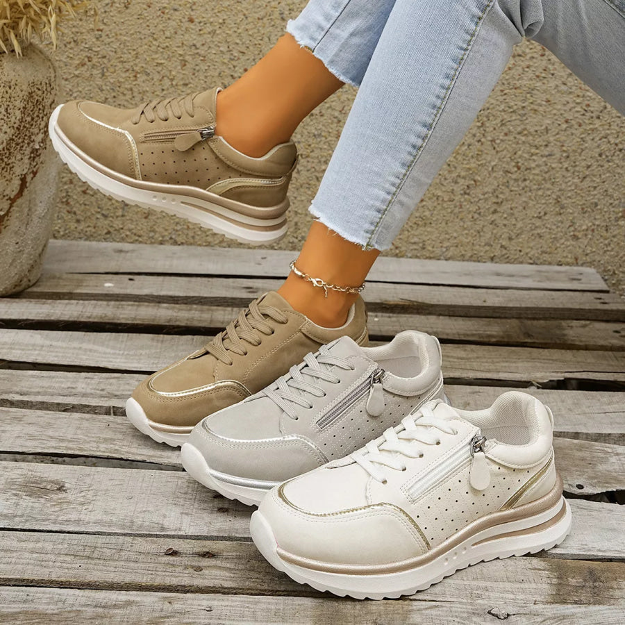 Round Toe Lace Up Sneakers Apparel and Accessories
