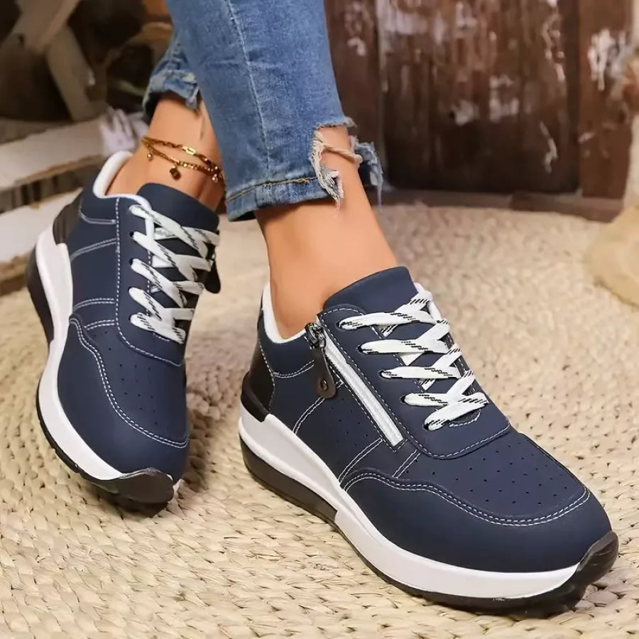 Round Toe Lace Up Sneakers Apparel and Accessories