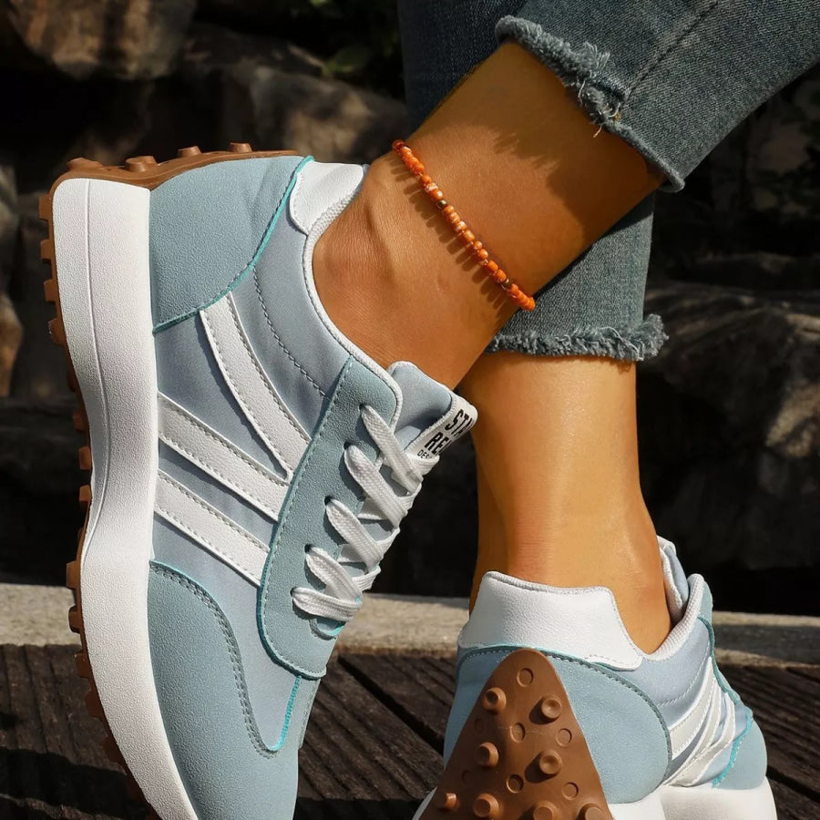 Round Toe Lace Up Sneakers Apparel and Accessories