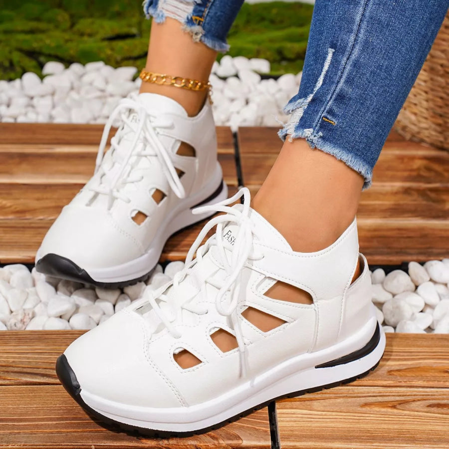 Round Toe Lace Up Sneakers Apparel and Accessories