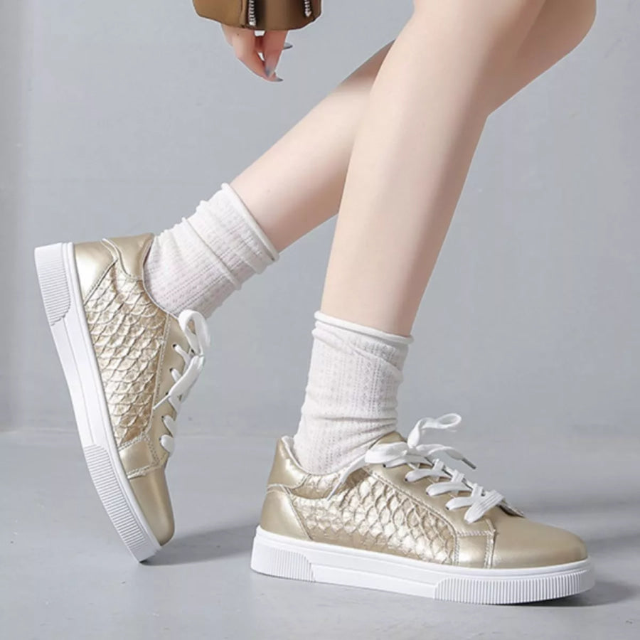 Round Toe Lace Up Sneakers Apparel and Accessories