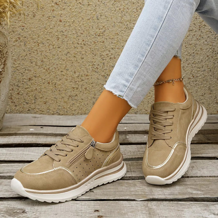 Round Toe Lace Up Sneakers Apparel and Accessories
