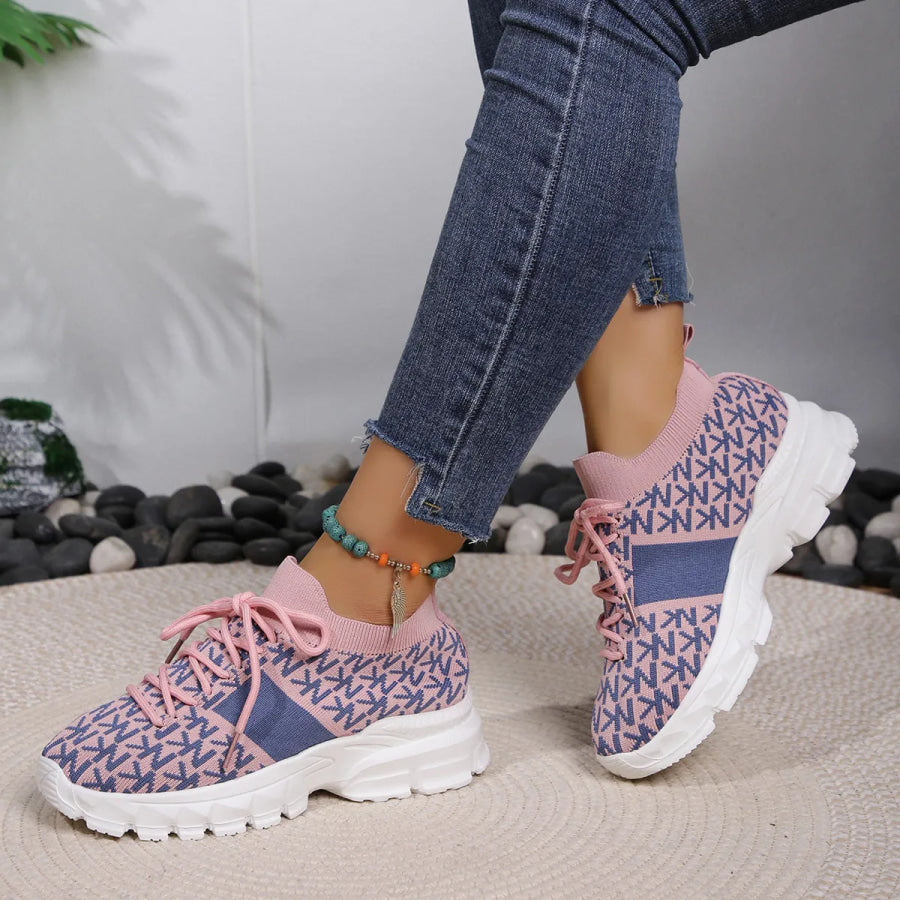 Round Toe Lace Up Sneakers Apparel and Accessories