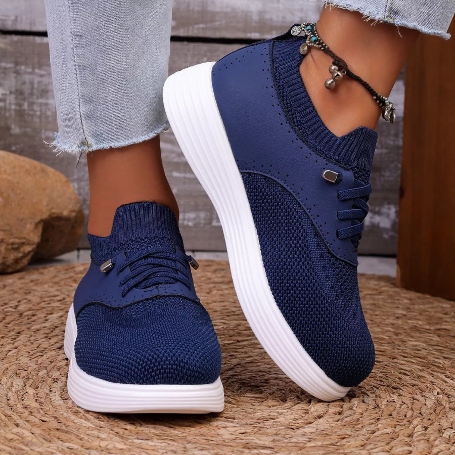 Round Toe Lace Up Sneakers Apparel and Accessories