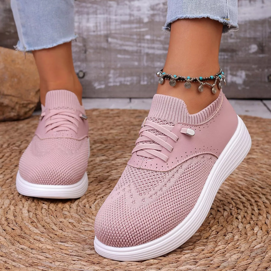 Round Toe Lace Up Sneakers Apparel and Accessories