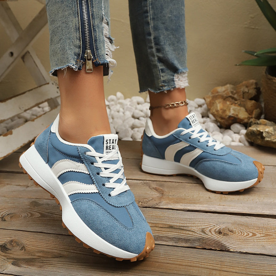 Round Toe Lace Up Sneakers Apparel and Accessories