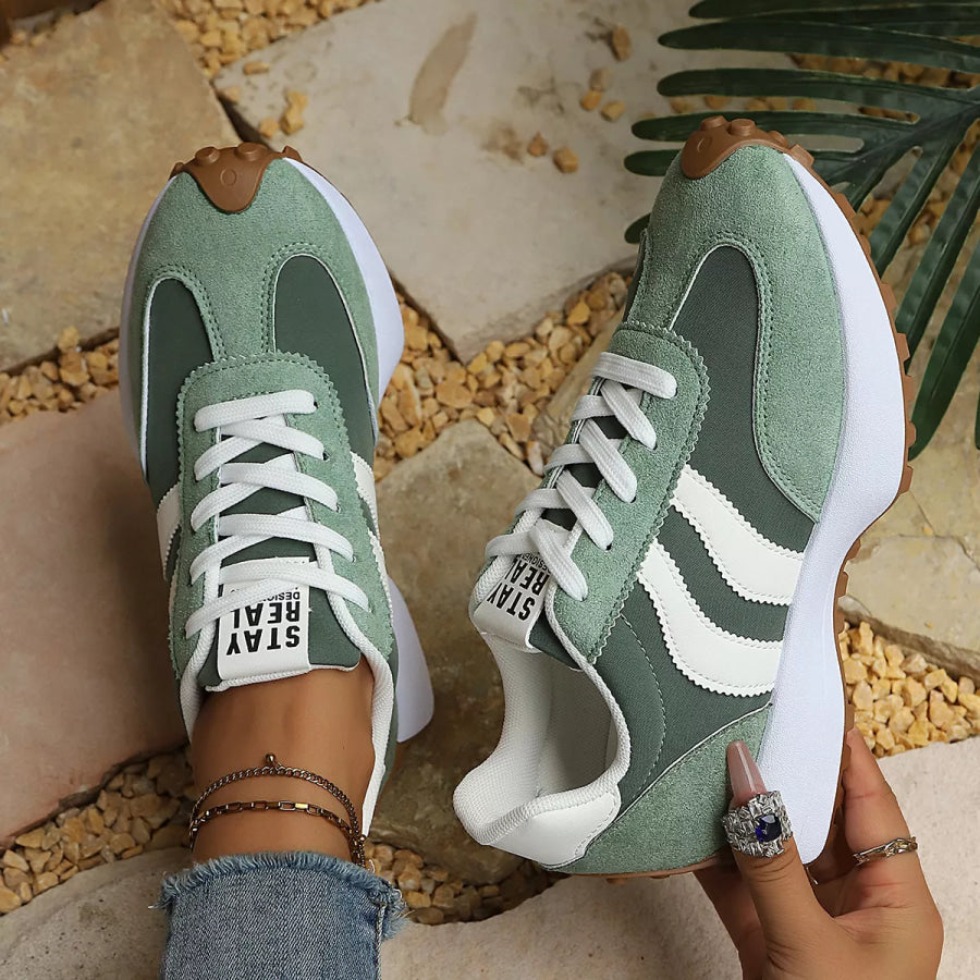 Round Toe Lace Up Sneakers Apparel and Accessories