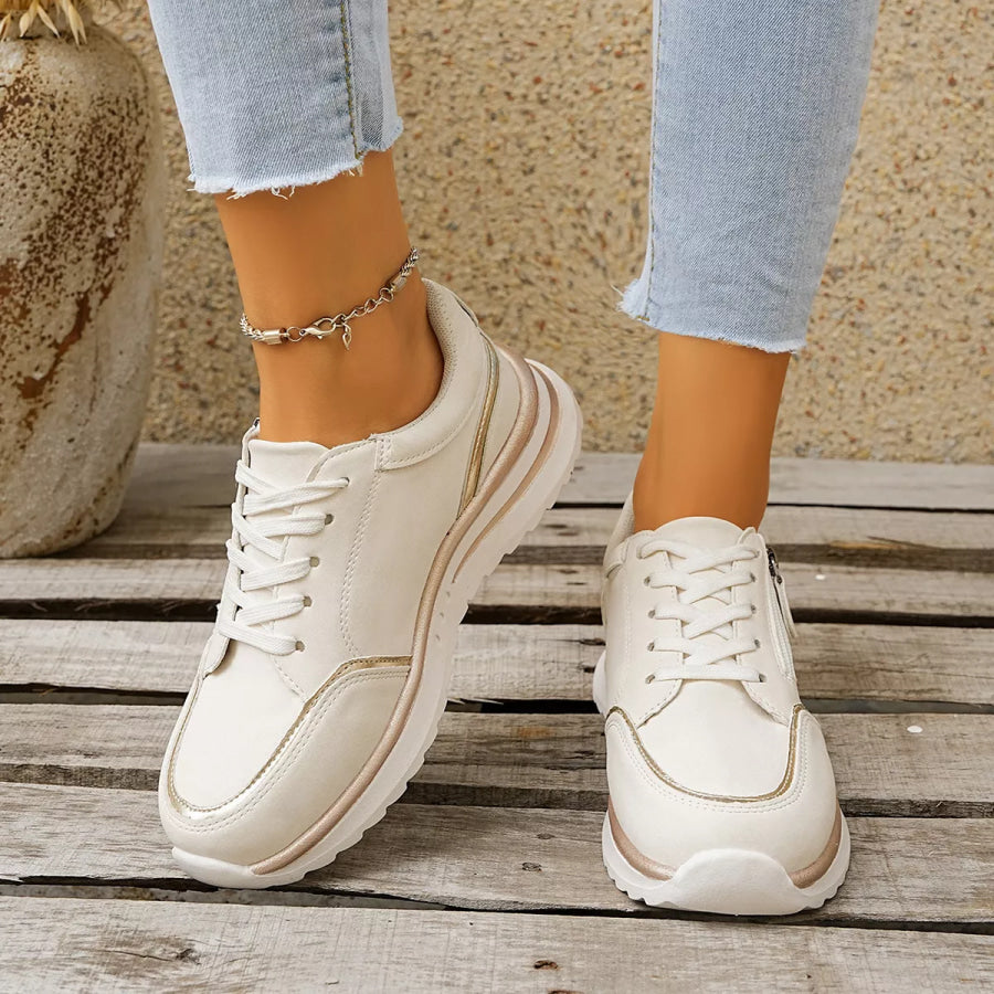 Round Toe Lace Up Sneakers Apparel and Accessories