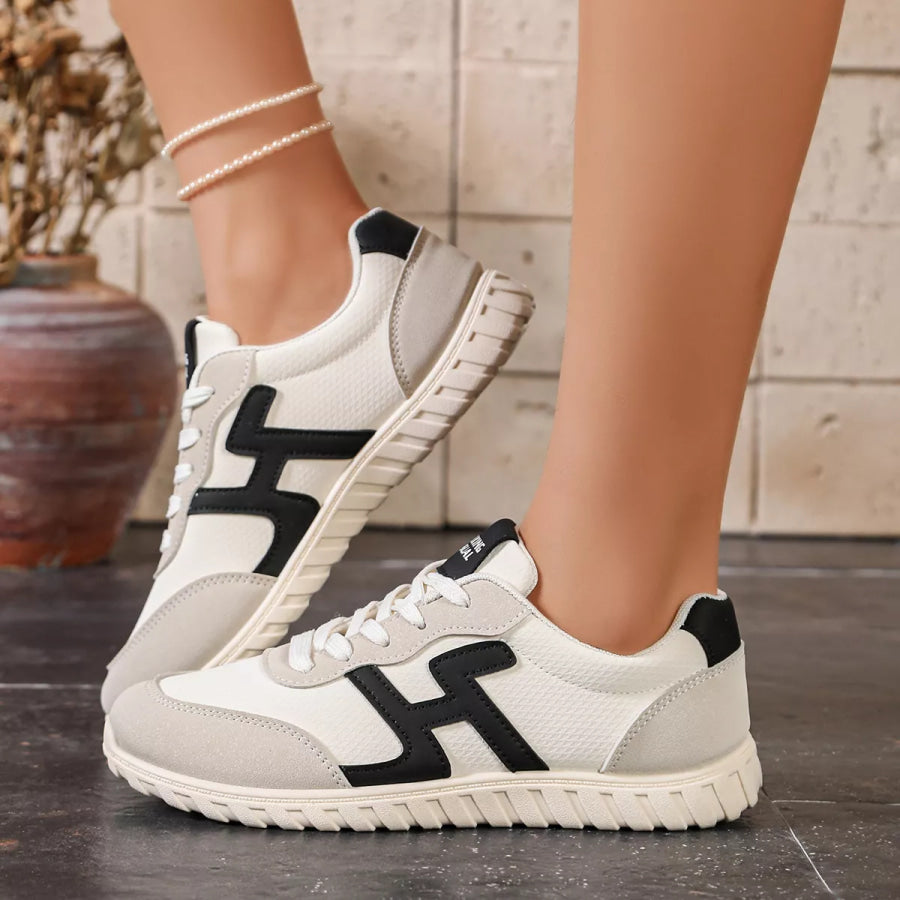 Round Toe Lace Up Sneakers Apparel and Accessories
