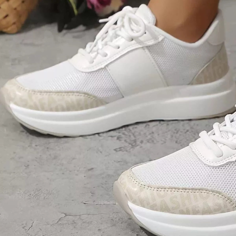 Round Toe Lace Up Sneakers Apparel and Accessories