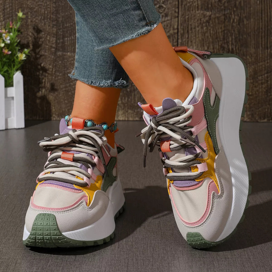 Round Toe Lace Up Sneakers Apparel and Accessories
