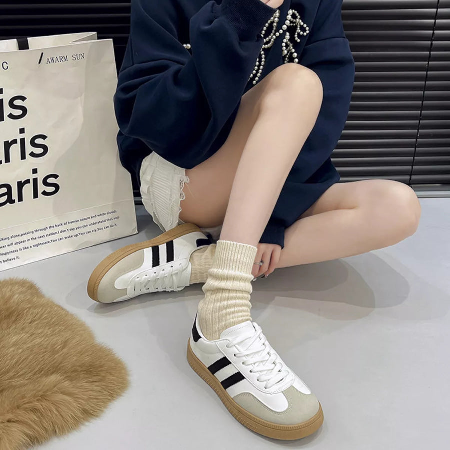 Round Toe Lace Up Sneakers Apparel and Accessories