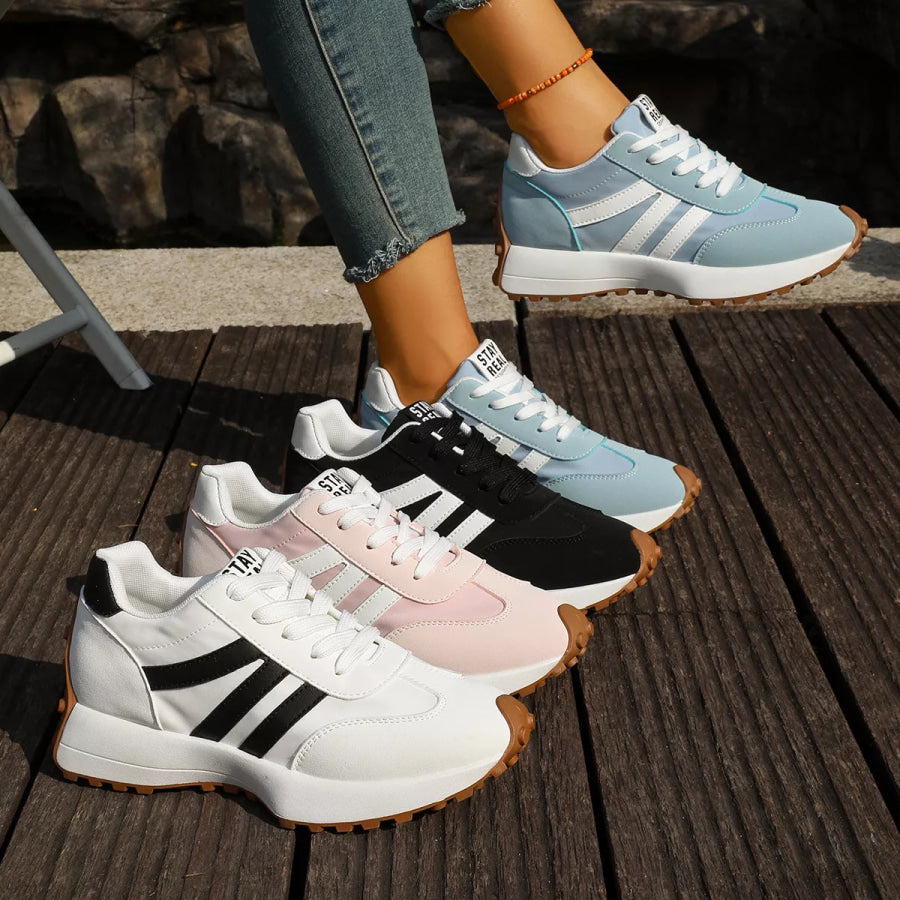 Round Toe Lace Up Sneakers Apparel and Accessories