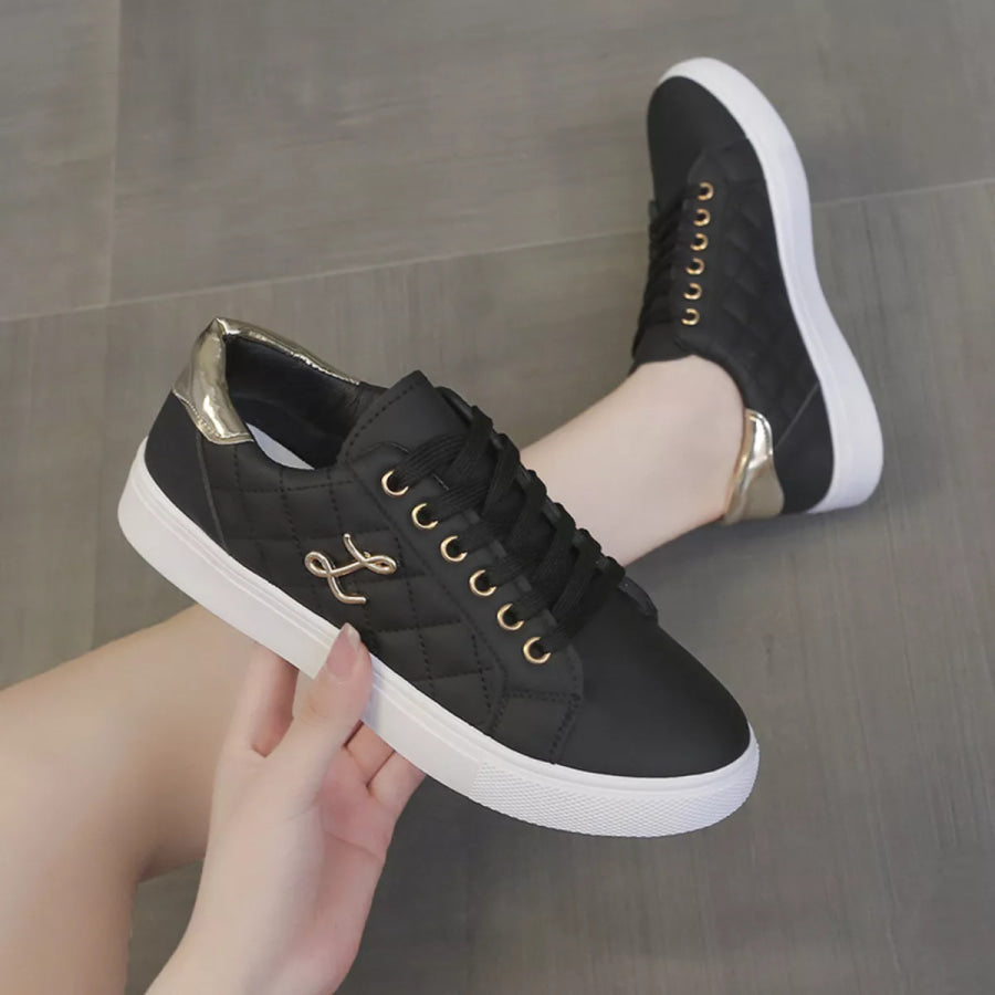 Round Toe Lace Up Sneakers Apparel and Accessories