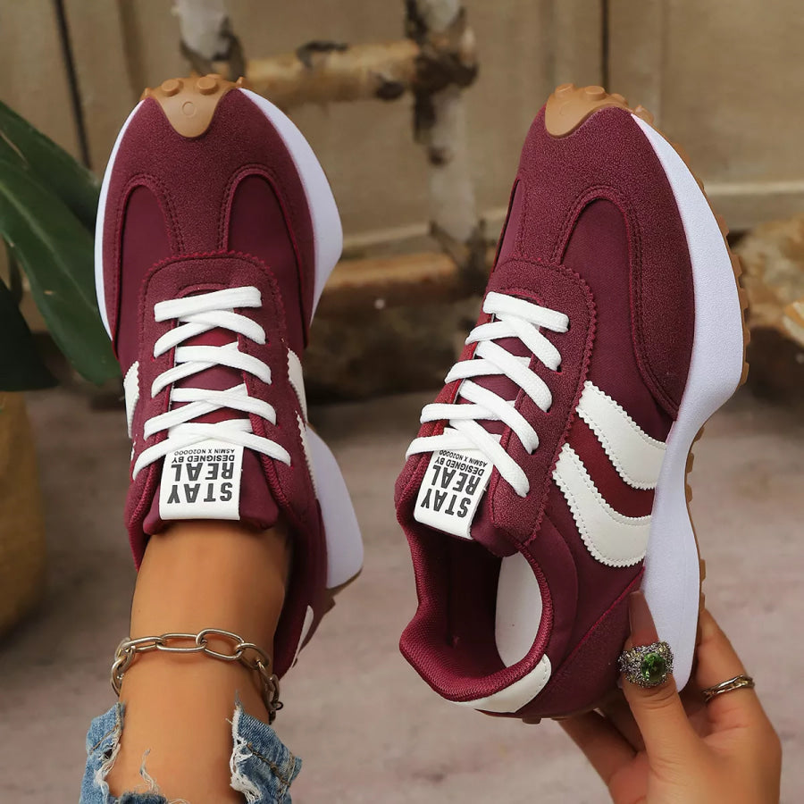 Round Toe Lace Up Sneakers Apparel and Accessories