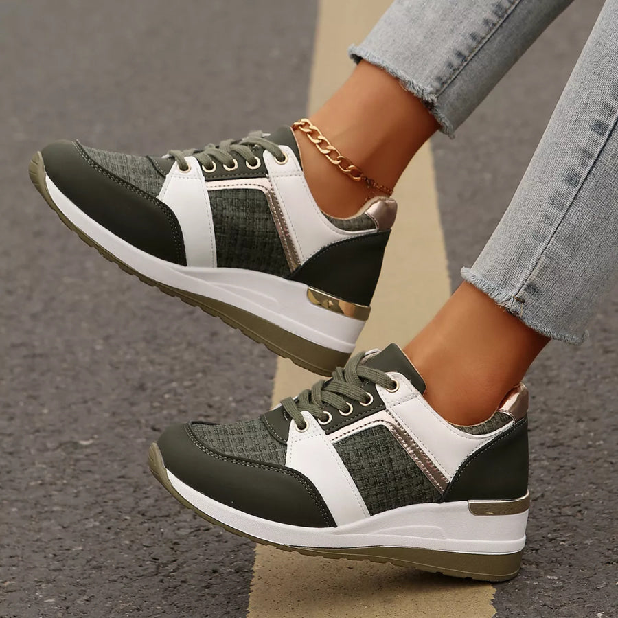 Round Toe Lace Up Sneakers Apparel and Accessories