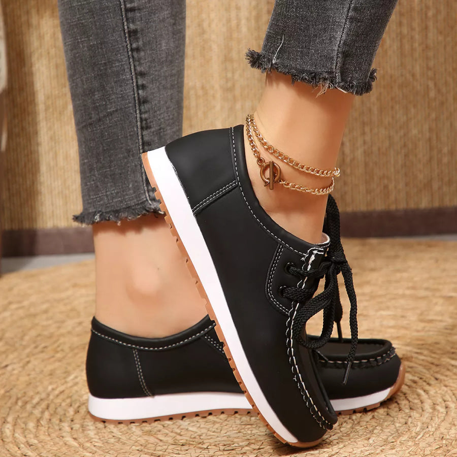 Round Toe Lace Up Sneakers Apparel and Accessories