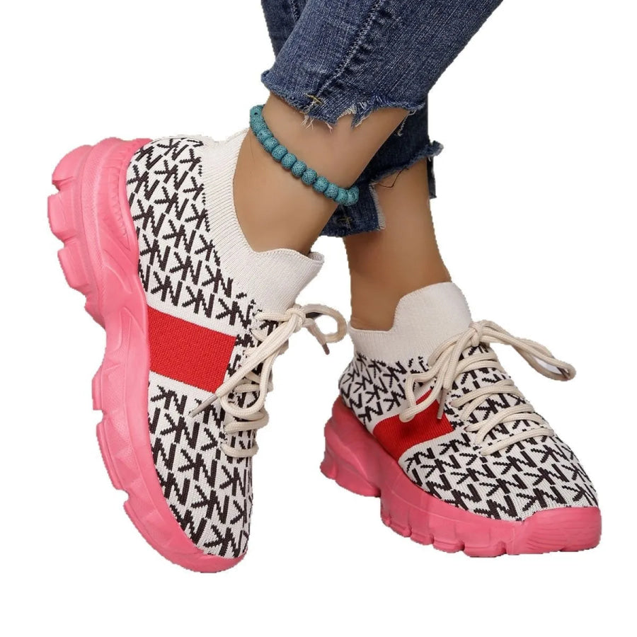 Round Toe Lace Up Sneakers Apparel and Accessories