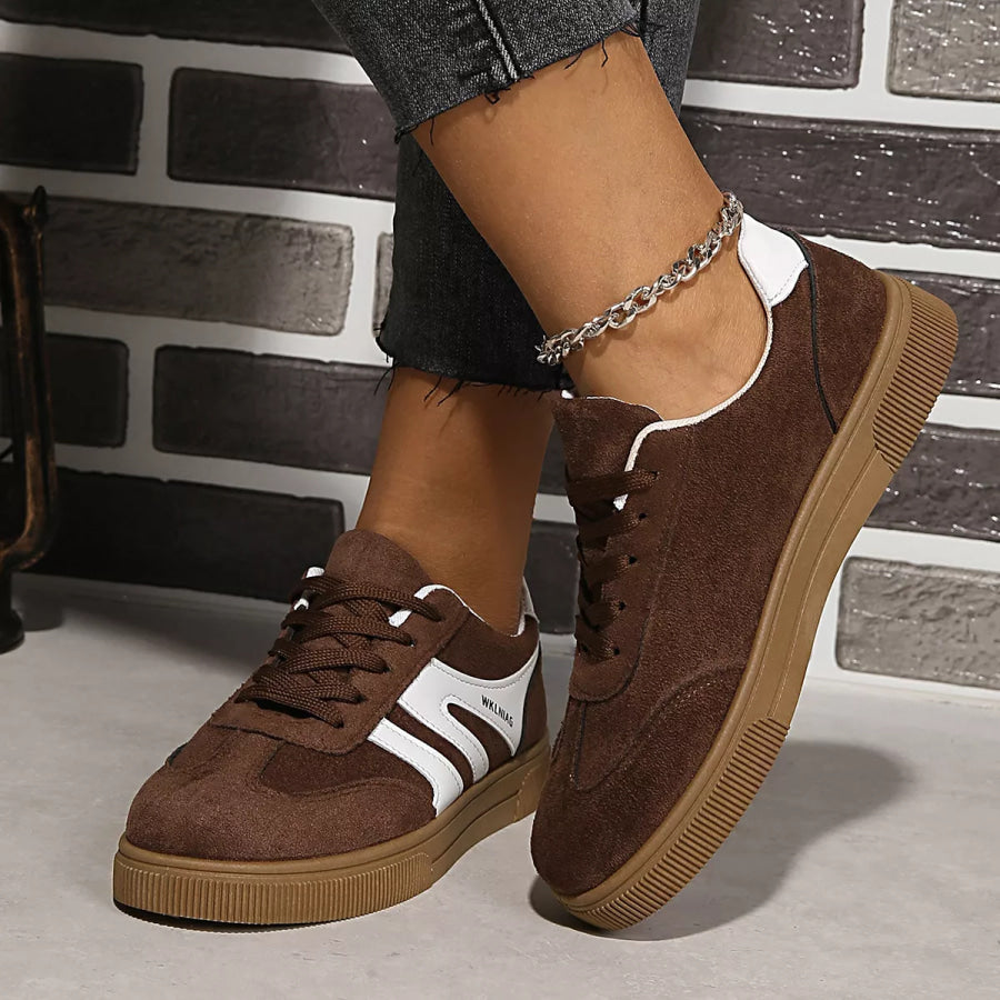 Round Toe Lace Up Sneakers Brown / 36 Apparel and Accessories