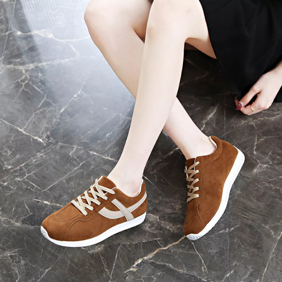 Round Toe Lace Up Sneakers Apparel and Accessories