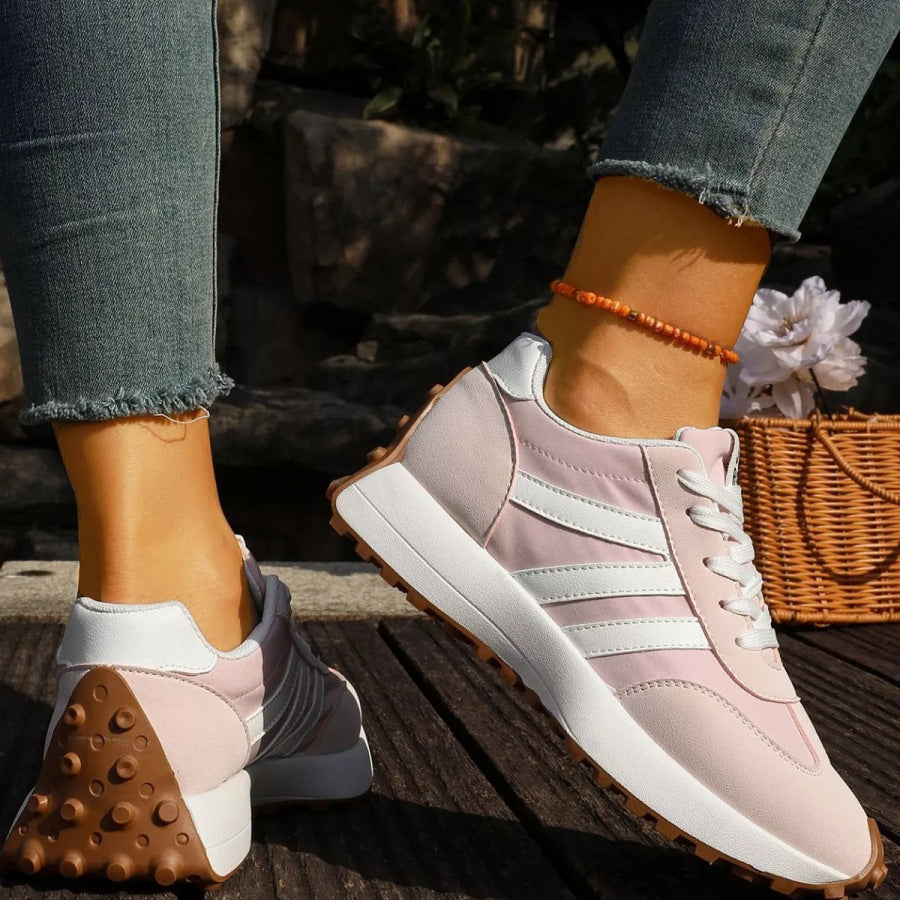 Round Toe Lace Up Sneakers Apparel and Accessories
