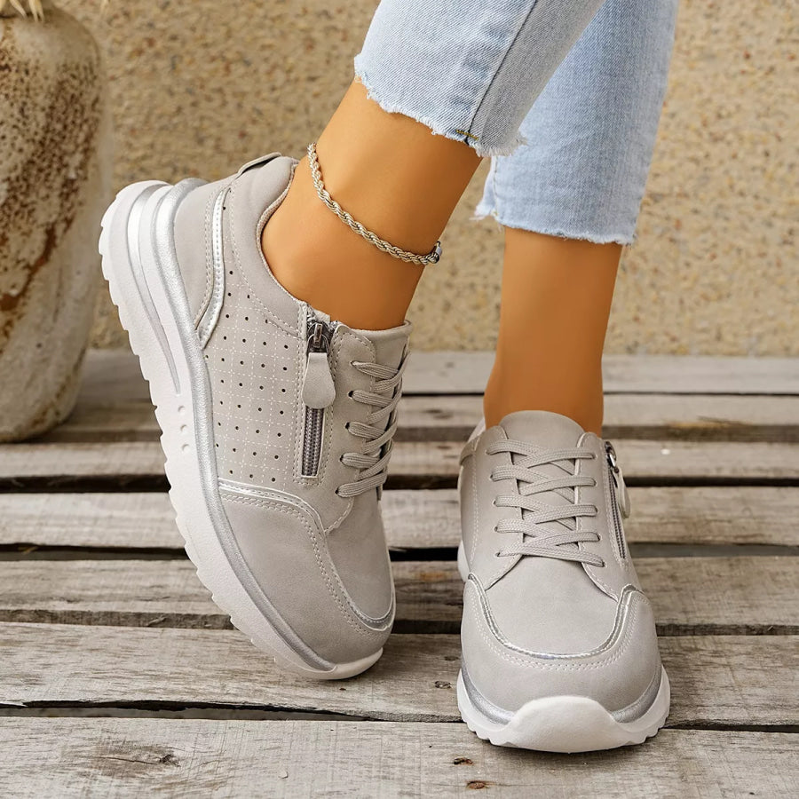 Round Toe Lace Up Sneakers Apparel and Accessories