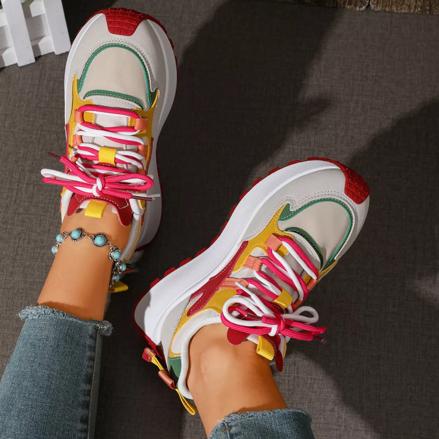 Round Toe Lace Up Sneakers Apparel and Accessories