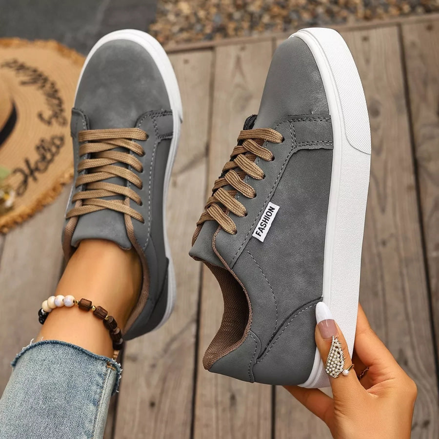 Round Toe Lace Up Sneakers Apparel and Accessories