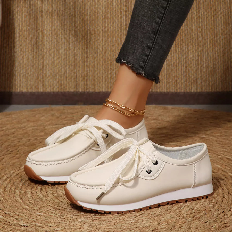 Round Toe Lace Up Sneakers Apparel and Accessories