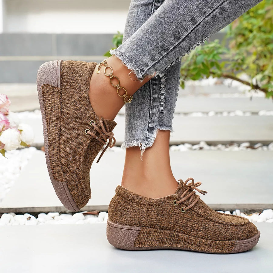 Round Toe Lace-Up Sneakers Apparel and Accessories