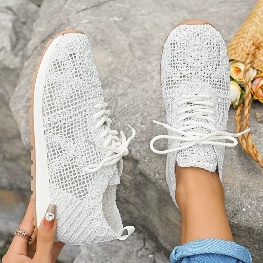 Round Toe Lace Up Sneakers Apparel and Accessories