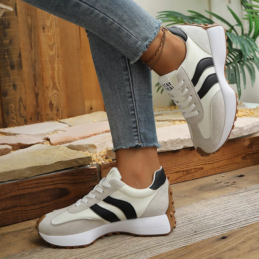 Round Toe Lace Up Sneakers Apparel and Accessories