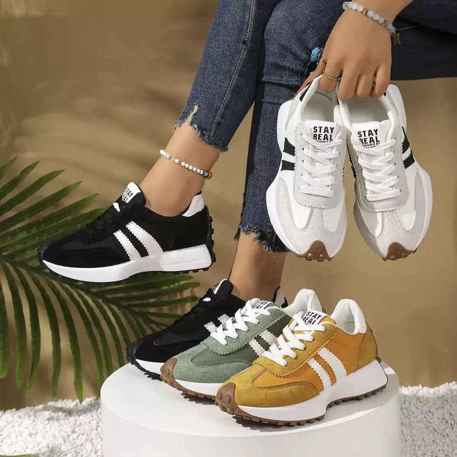 Round Toe Lace Up Sneakers Apparel and Accessories