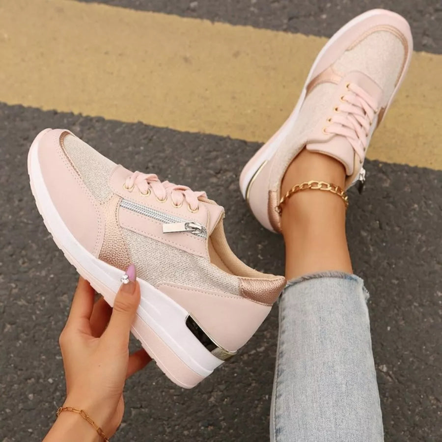 Round Toe Lace Up Sneakers Apparel and Accessories