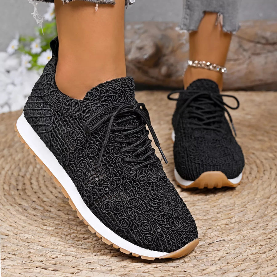 Round Toe Lace Up Sneakers Apparel and Accessories